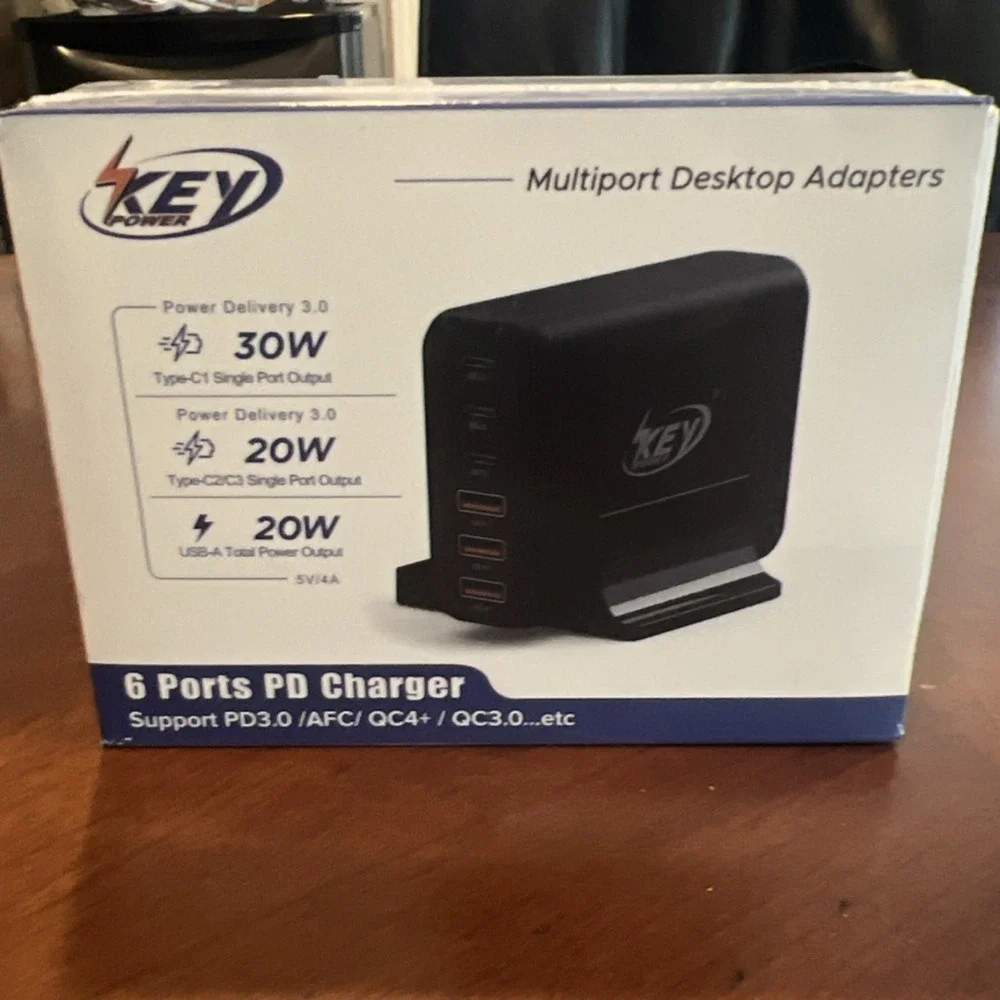 Key Power 6-Port Fast Charge USB-A‎ USB-C Desktop Charging Dock Black